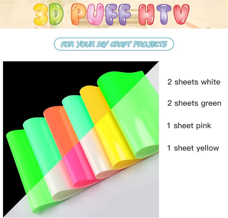 TransWonder Glow in The Dark 3D Puff Vinyl Heat Transfer - Luminous Fluorescent HTV Puff Vinyl Bundle Puff Heat Transfer Vinyl for T Shirts Compatible with Cricut Air or Maker - Image 4